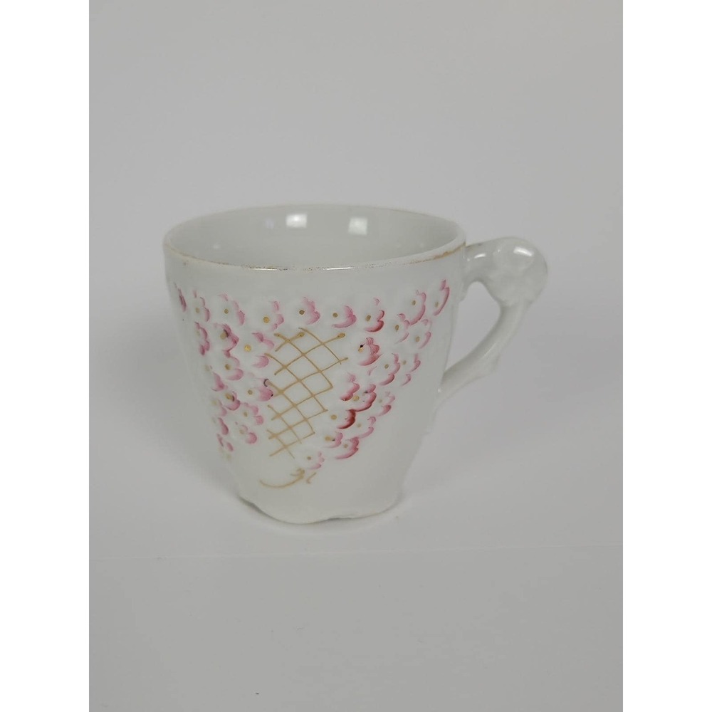 Antique Forget Me Not Porcelain Tea Cup Pink Floral Made in Germany Embossed
